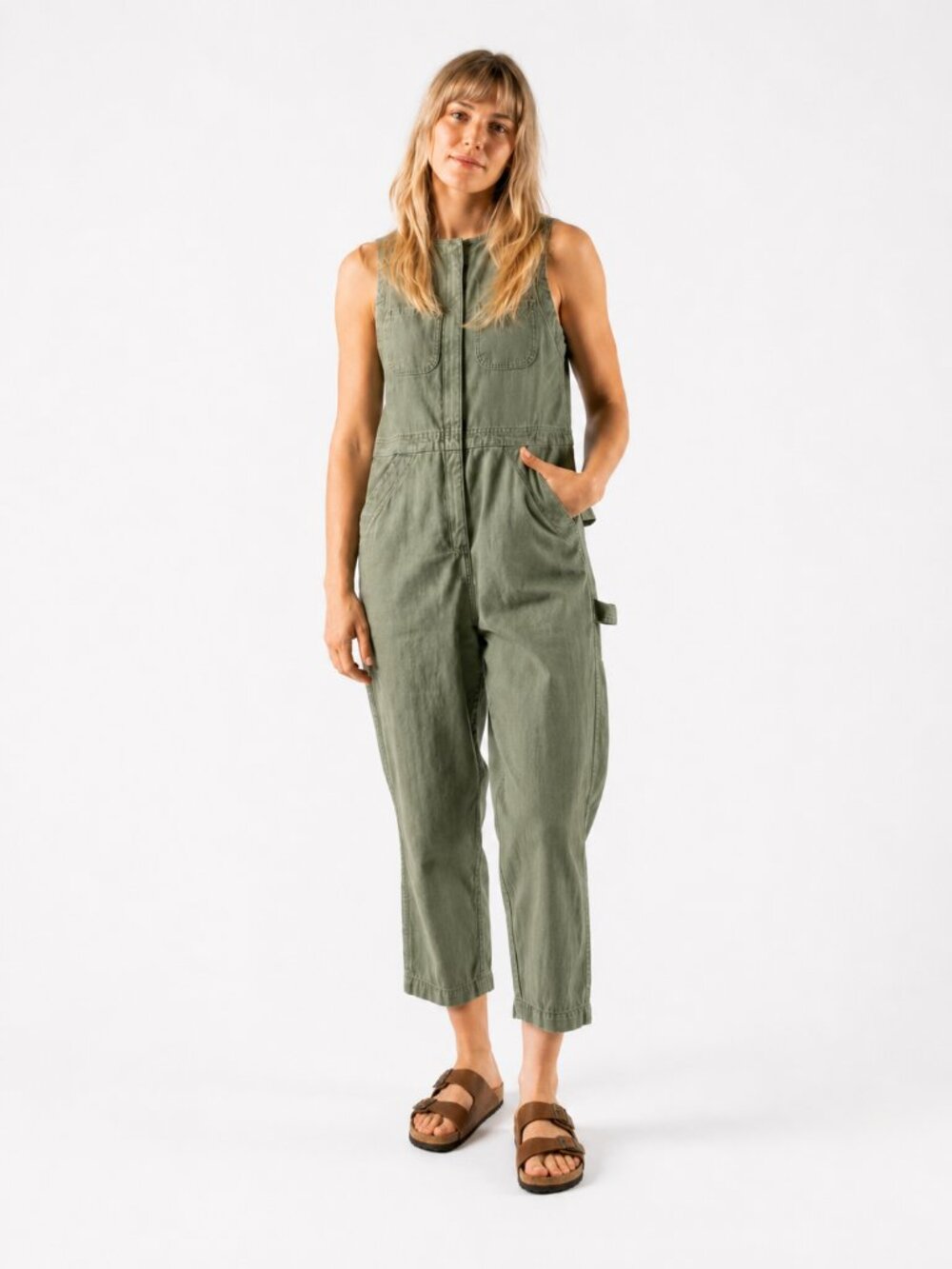 Caron Callahan Tobias Jumpsuit Moss Herringbone Twill Size Small Olive Green